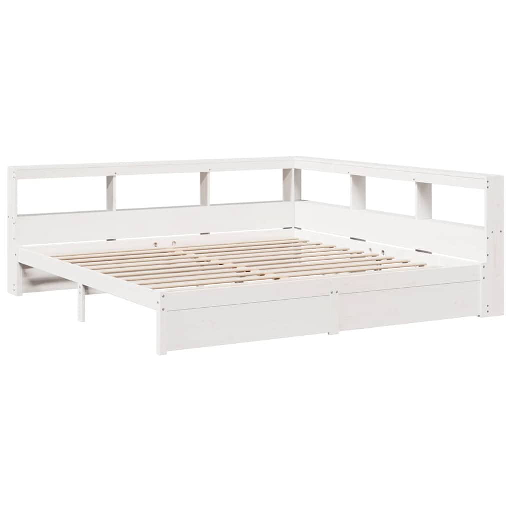 Lit bibliothèque sans matelas blanc 200x200 cm bois pin massif - XIOS