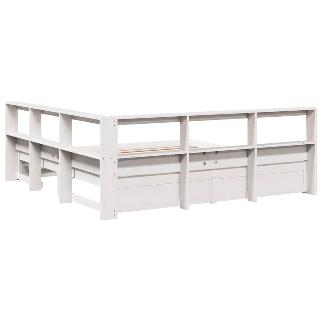 Lit bibliothèque sans matelas blanc 200x200 cm bois pin massif - XIOS