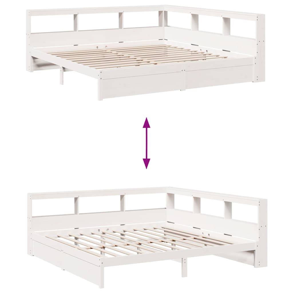 Lit bibliothèque sans matelas blanc 200x200 cm bois pin massif - XIOS