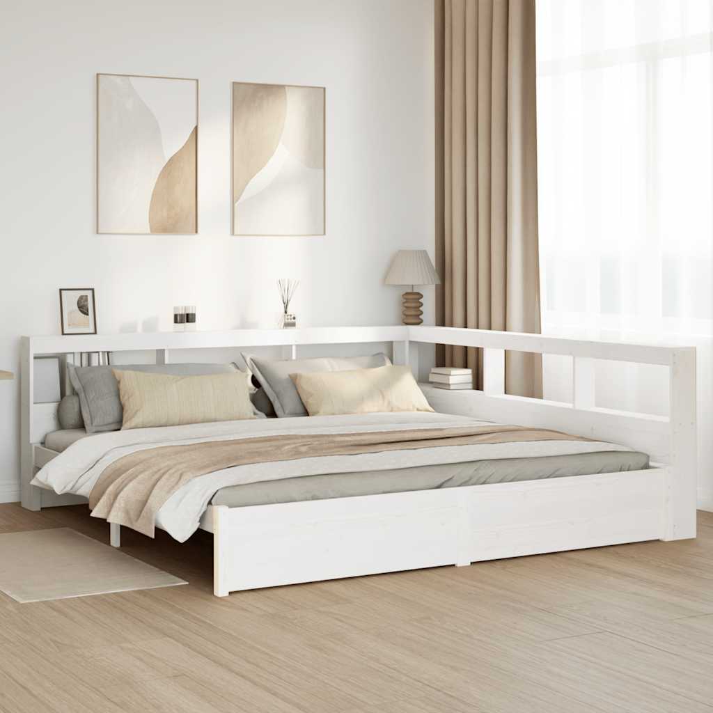 Lit bibliothèque sans matelas blanc 200x200 cm bois pin massif - XIOS