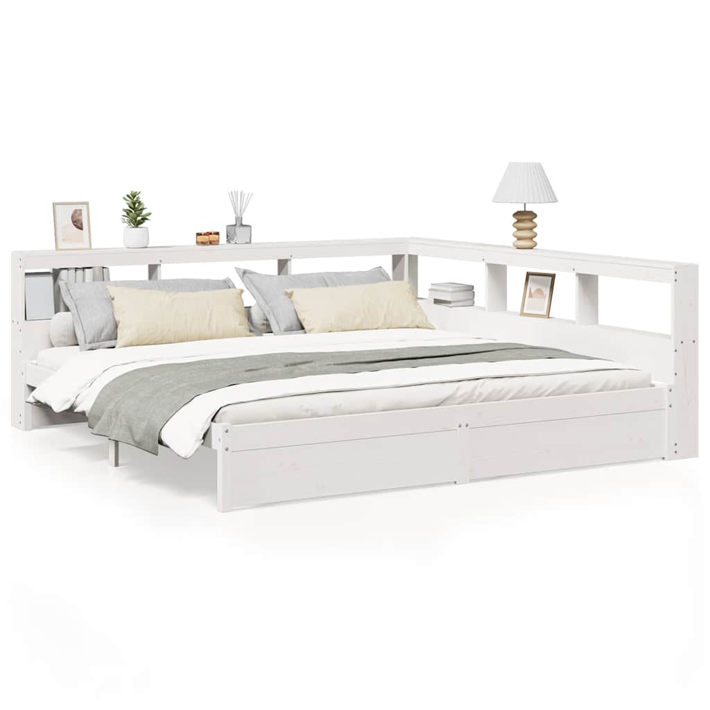 Lit bibliothèque sans matelas blanc 180x200 cm bois pin massif - XIOS