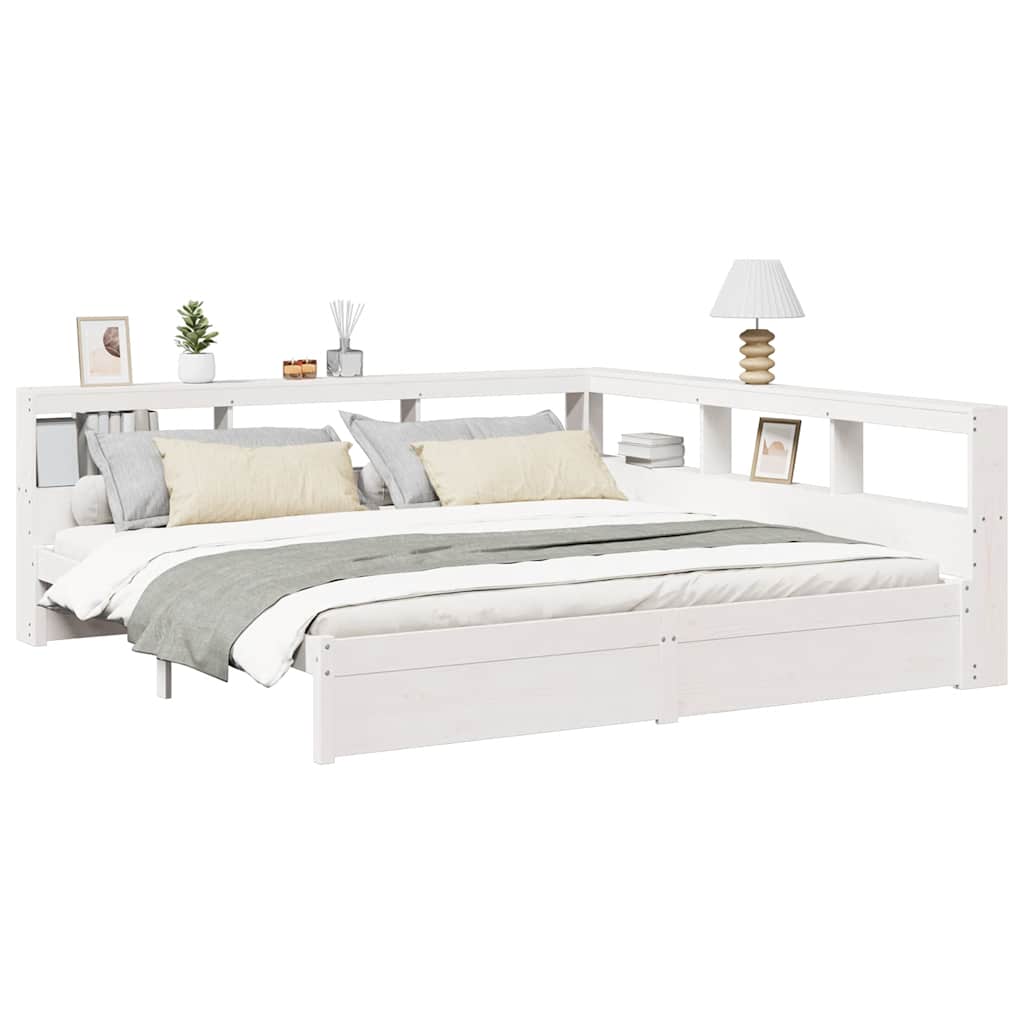 Lit bibliothèque sans matelas blanc 180x200 cm bois pin massif - XIOS