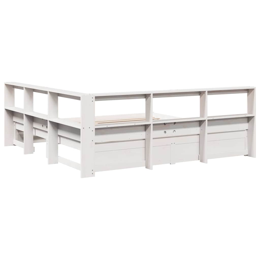 Lit bibliothèque sans matelas blanc 180x200 cm bois pin massif - XIOS