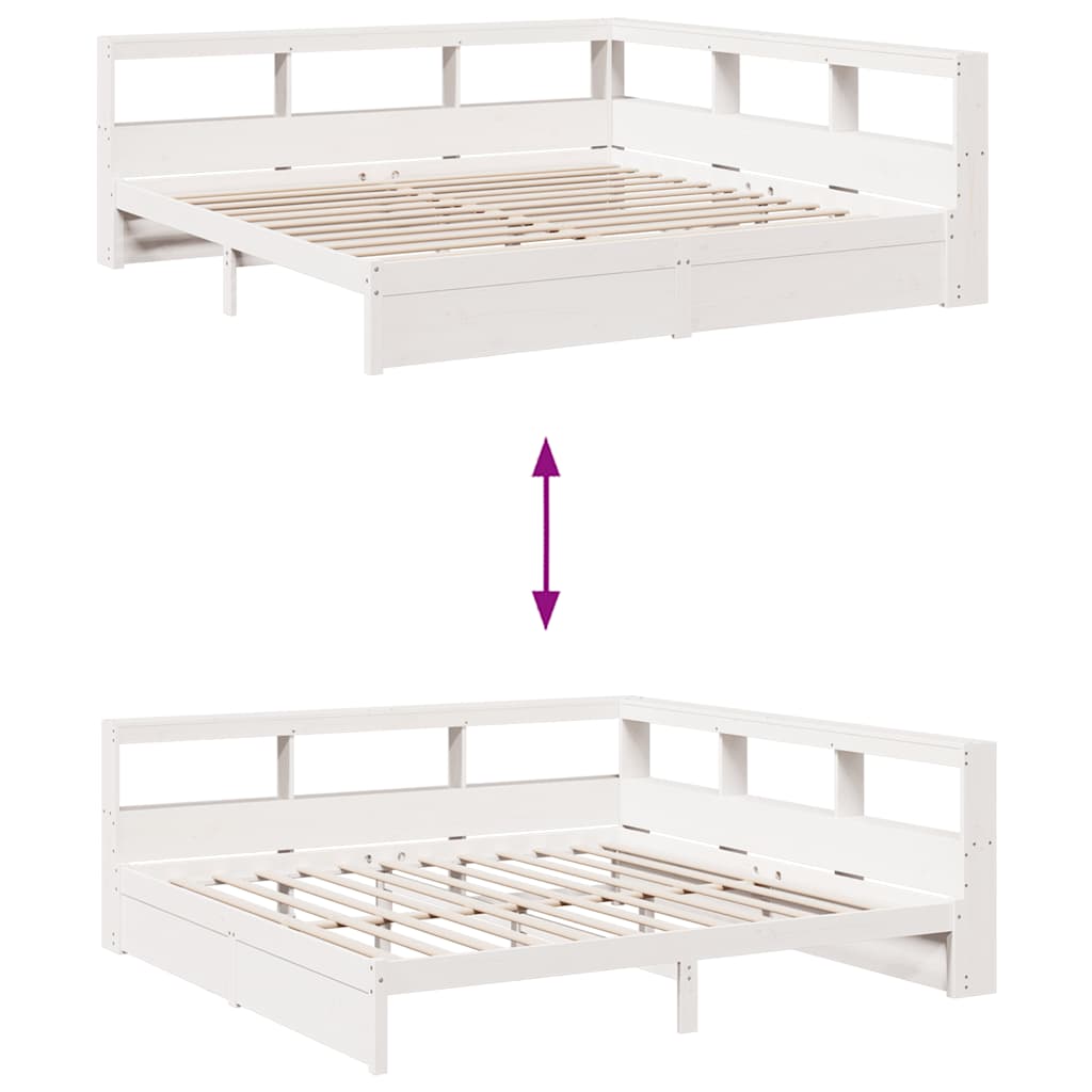 Lit bibliothèque sans matelas blanc 180x200 cm bois pin massif - XIOS