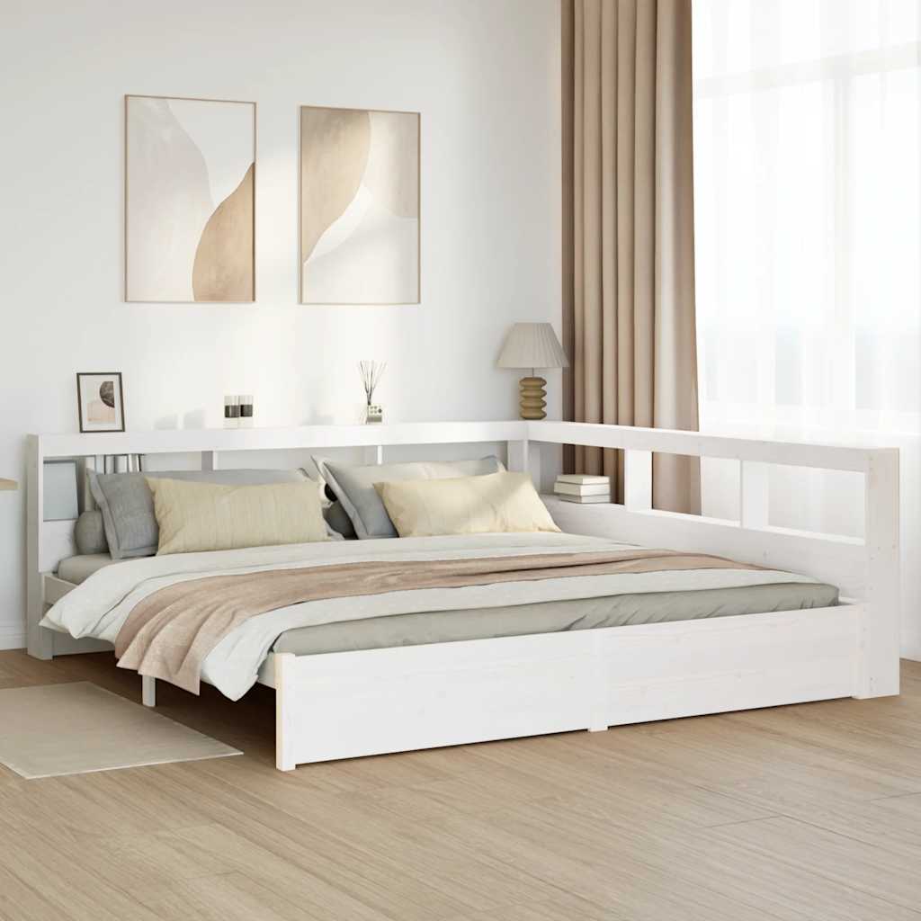 Lit bibliothèque sans matelas blanc 180x200 cm bois pin massif - XIOS