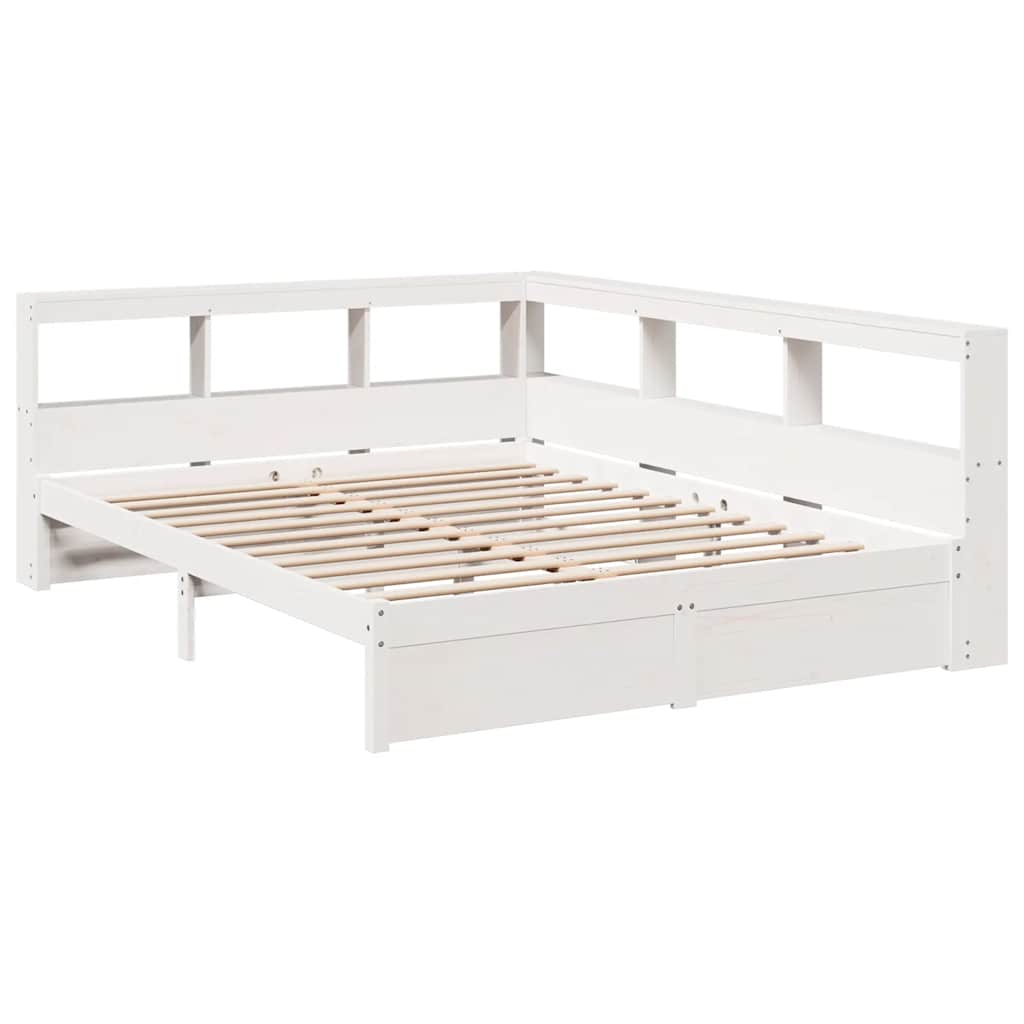 Lit bibliothèque sans matelas blanc 160x200 cm bois pin massif - XIOS
