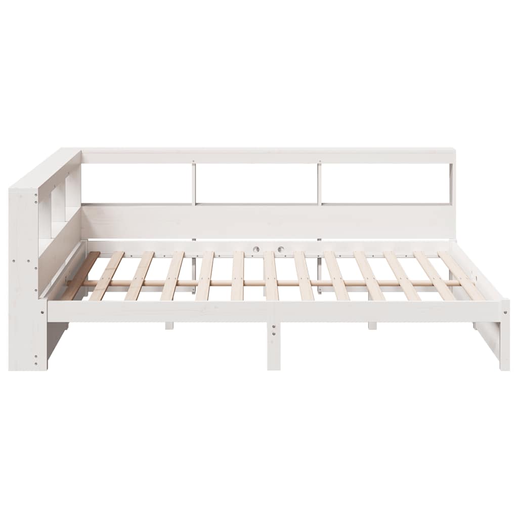 Lit bibliothèque sans matelas blanc 160x200 cm bois pin massif - XIOS
