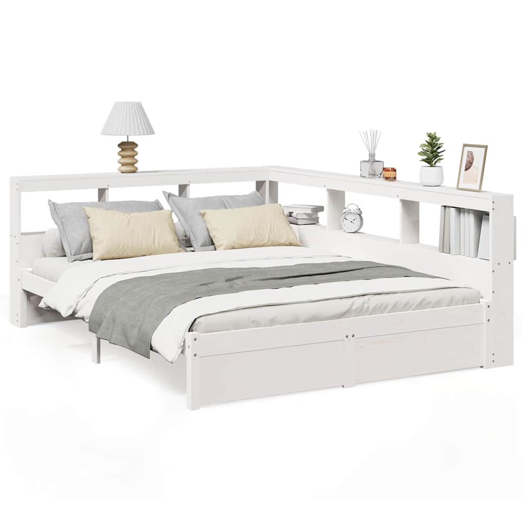 Lit bibliothèque sans matelas blanc 150x200 cm bois pin massif - XIOS