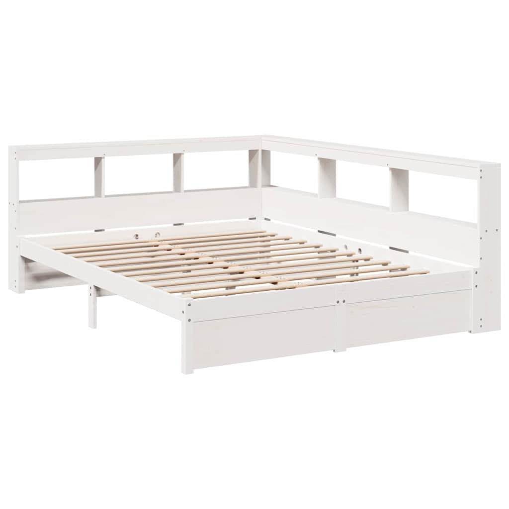 Lit bibliothèque sans matelas blanc 150x200 cm bois pin massif - XIOS
