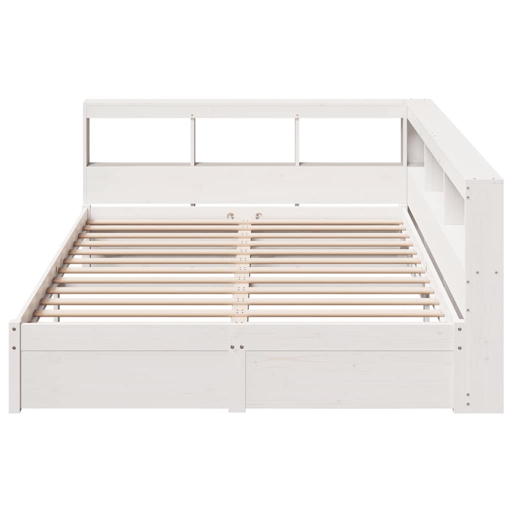 Lit bibliothèque sans matelas blanc 150x200 cm bois pin massif - XIOS