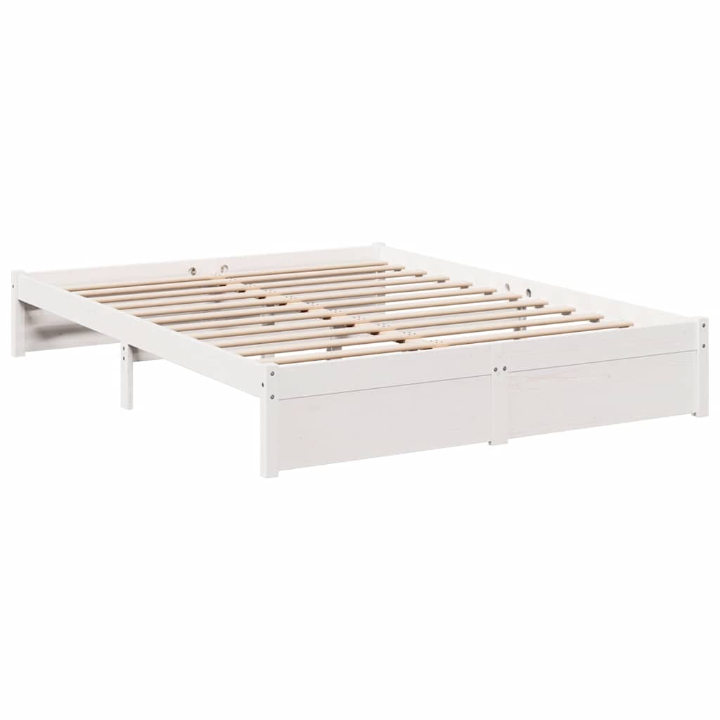 Lit bibliothèque sans matelas blanc 150x200 cm bois pin massif - XIOS