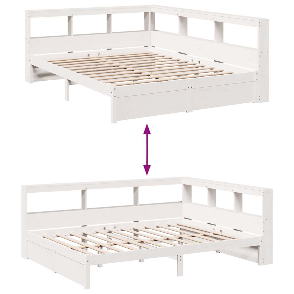 Lit bibliothèque sans matelas blanc 150x200 cm bois pin massif - XIOS