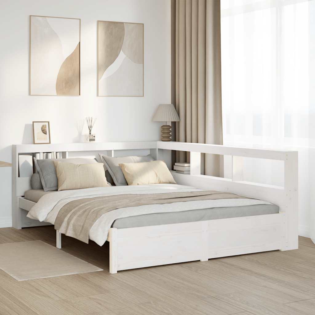 Lit bibliothèque sans matelas blanc 150x200 cm bois pin massif - XIOS