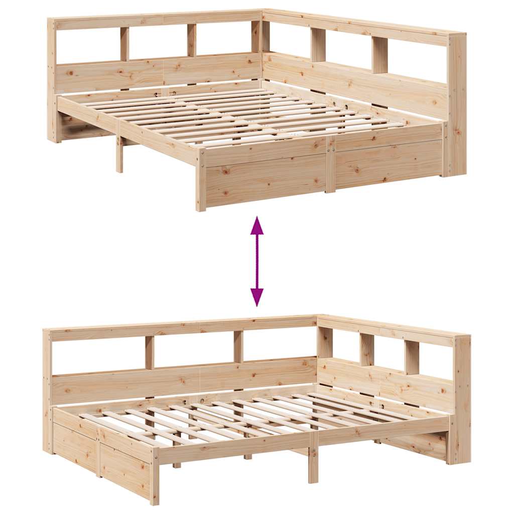 Lit bibliothèque sans matelas 140x200 cm bois massif de pin - XIOS