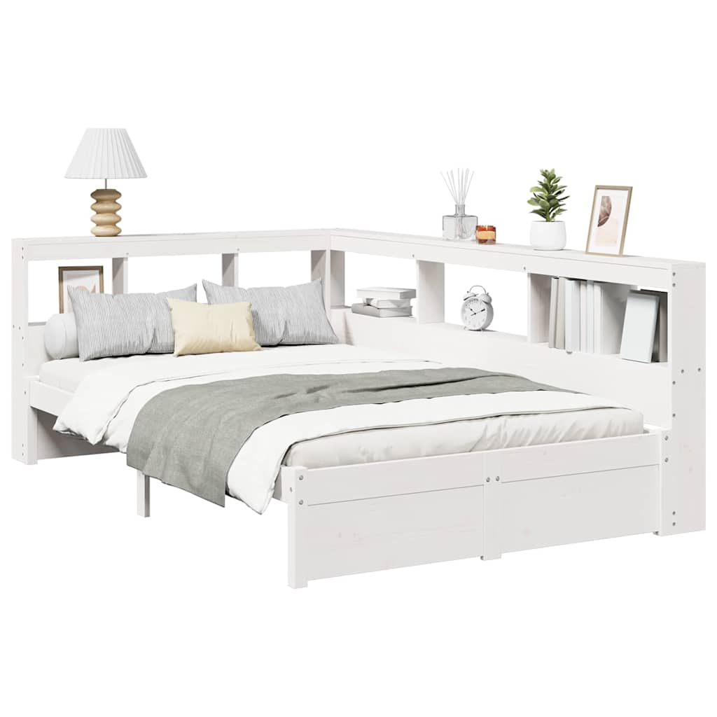 Lit bibliothèque sans matelas blanc 120x200 cm bois pin massif - XIOS
