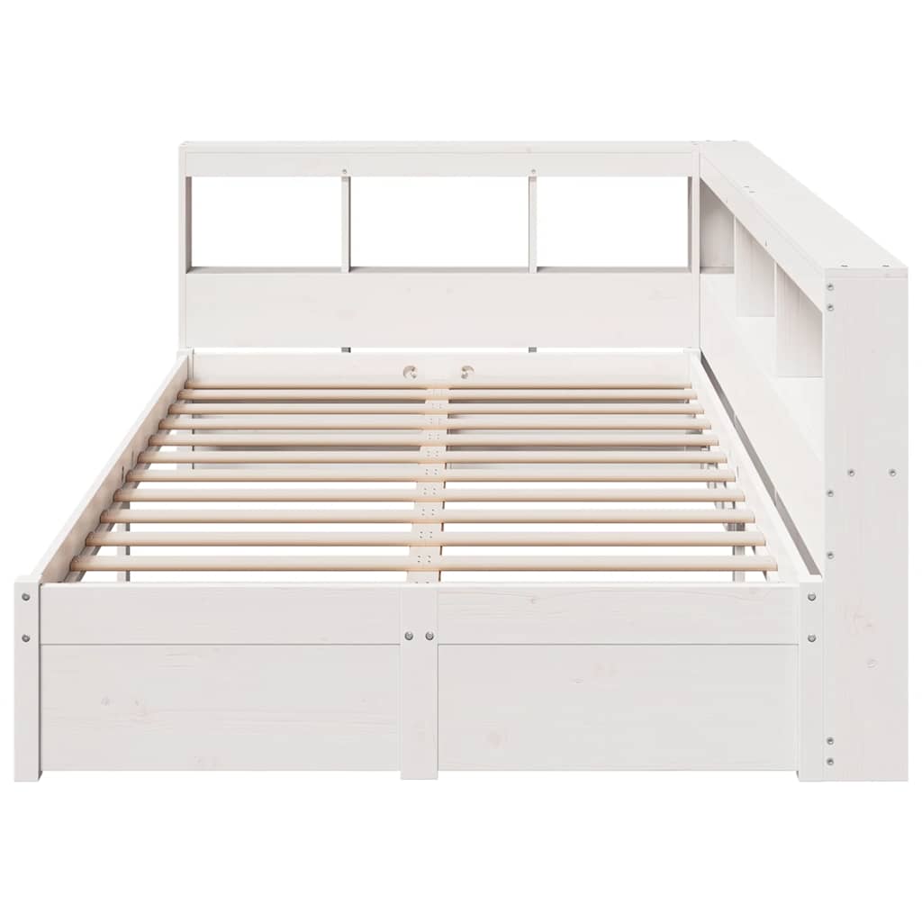Lit bibliothèque sans matelas blanc 120x200 cm bois pin massif - XIOS