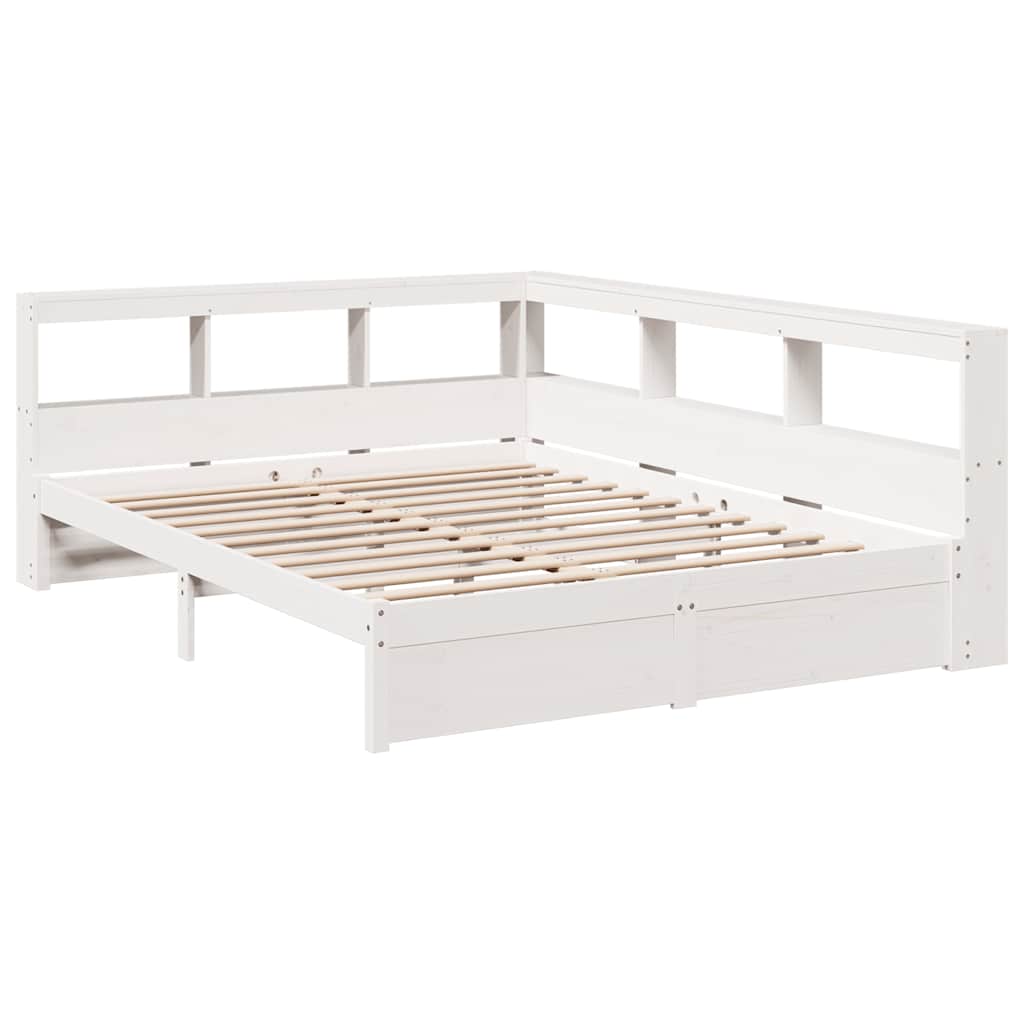 Lit bibliothèque sans matelas blanc 140x190 cm bois pin massif - XIOS