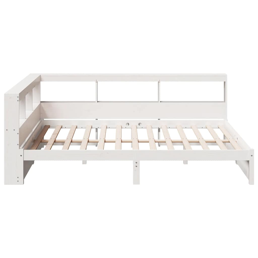 Lit bibliothèque sans matelas blanc 140x190 cm bois pin massif - XIOS