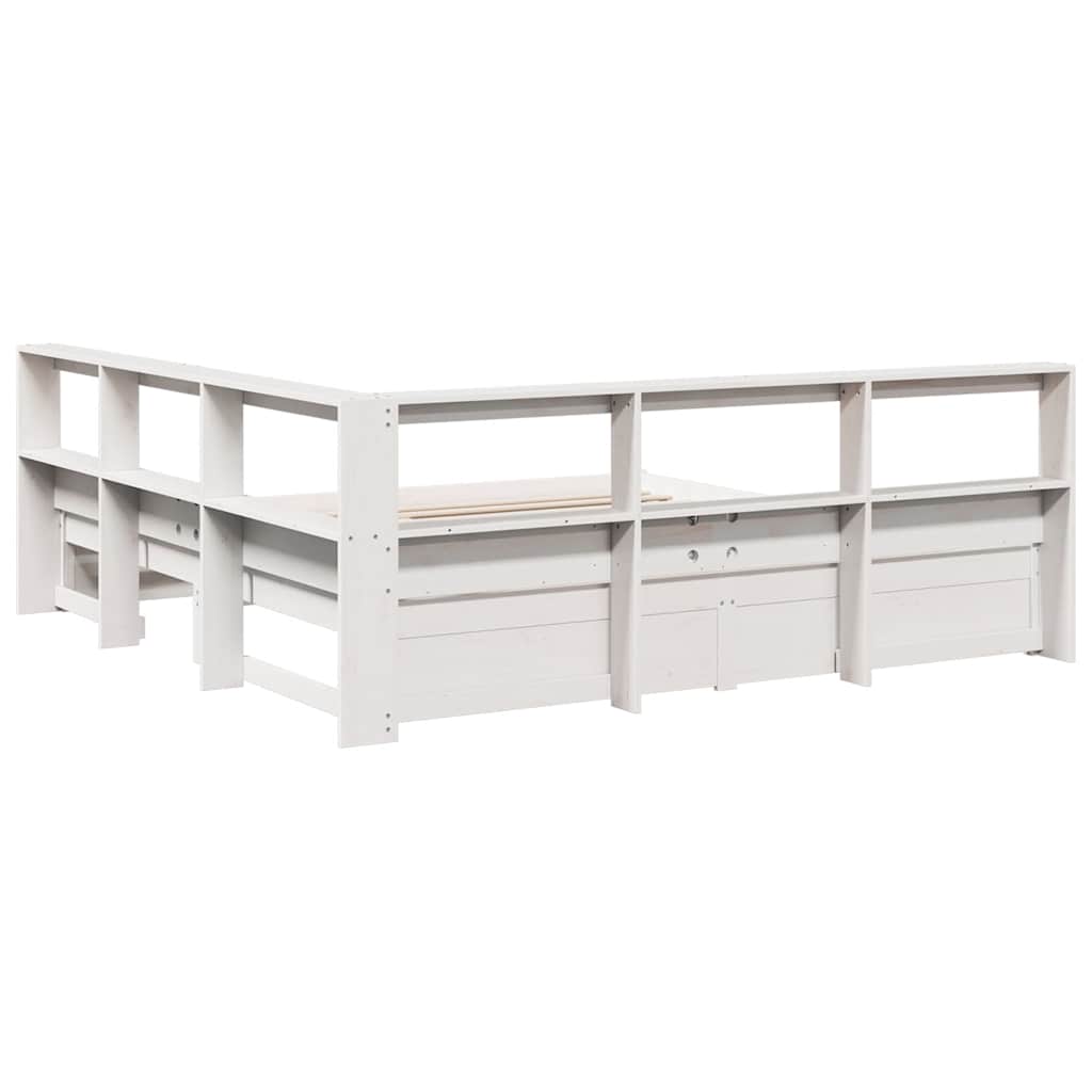 Lit bibliothèque sans matelas blanc 140x190 cm bois pin massif - XIOS