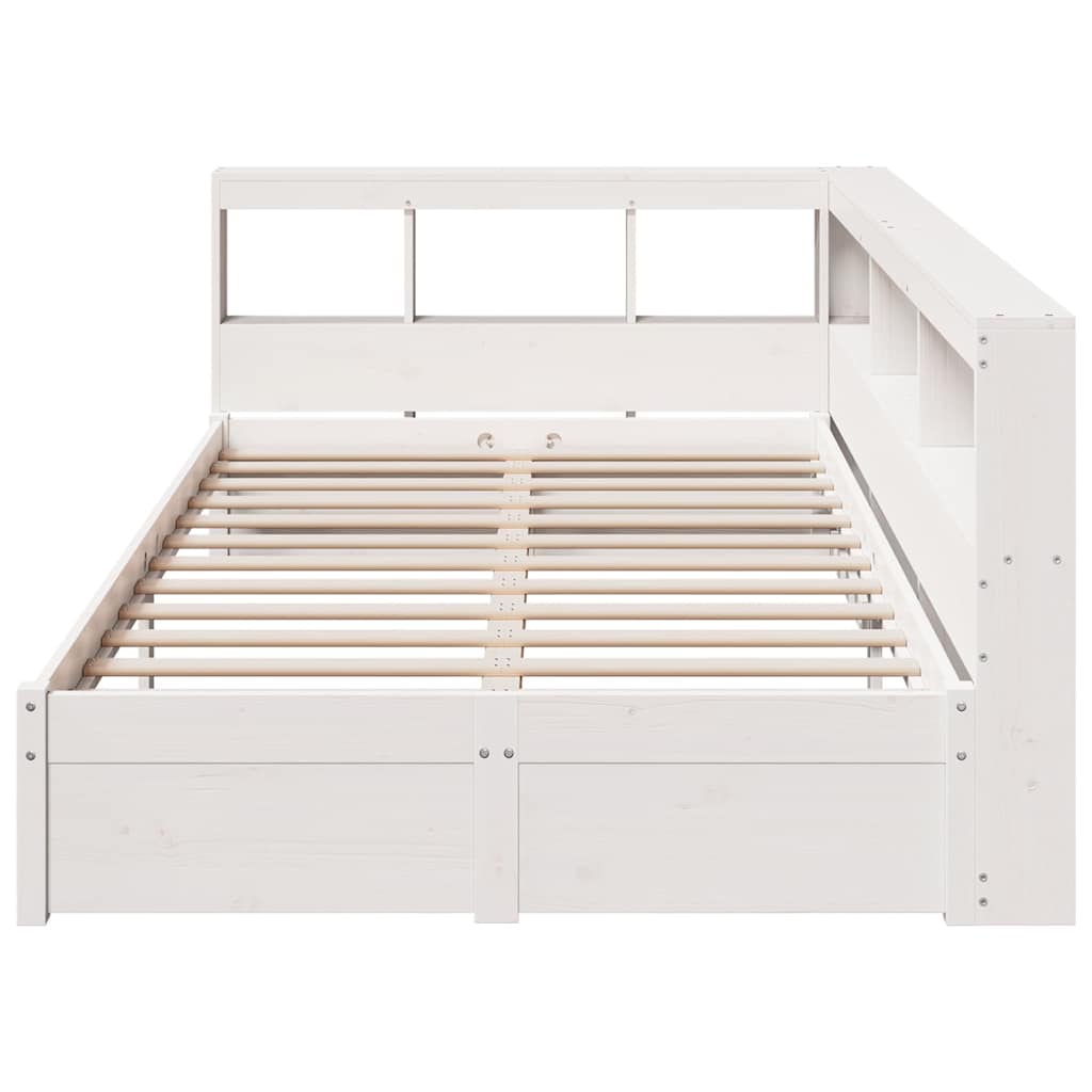 Lit bibliothèque sans matelas blanc 90x190cm bois de pin massif - XIOS