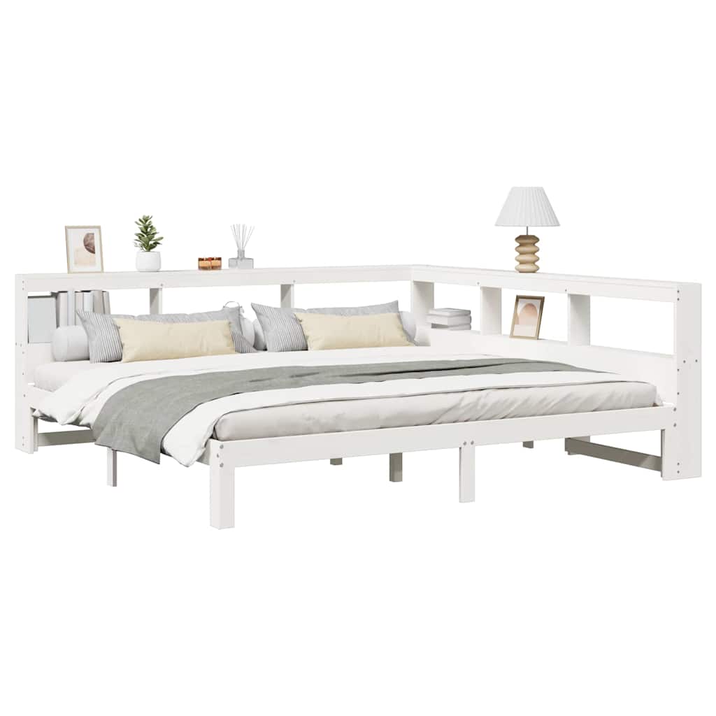 Lit bibliothèque sans matelas blanc 200x200 cm bois pin massif - XIOS
