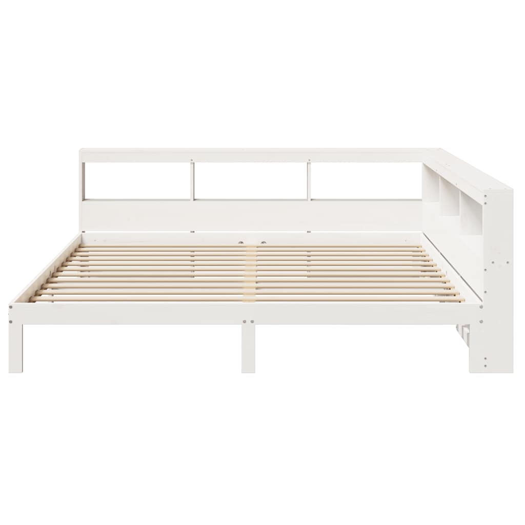 Lit bibliothèque sans matelas blanc 200x200 cm bois pin massif - XIOS