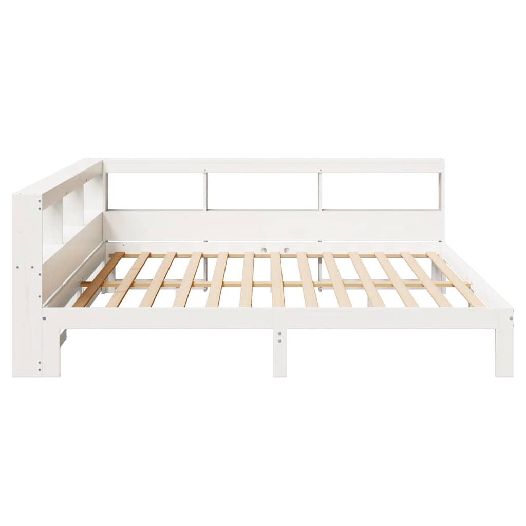 Lit bibliothèque sans matelas blanc 200x200 cm bois pin massif - XIOS
