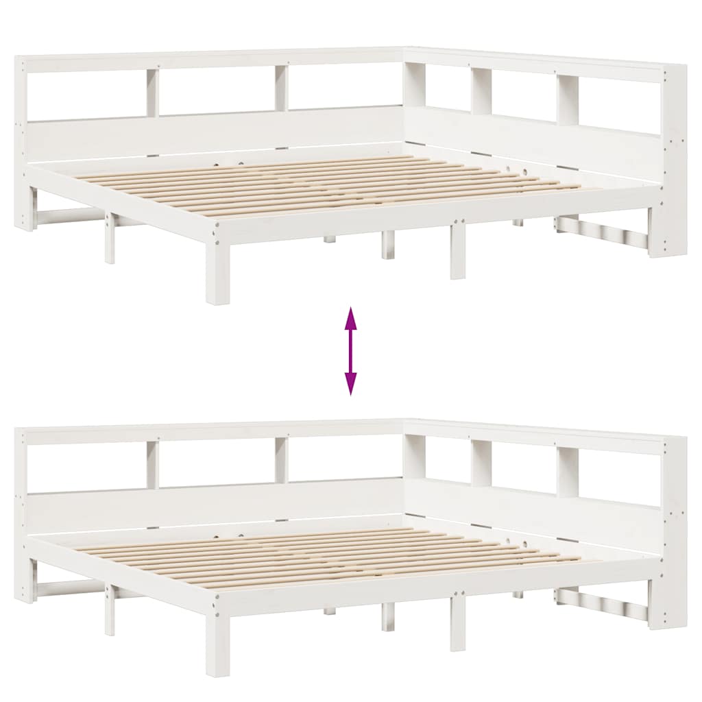 Lit bibliothèque sans matelas blanc 200x200 cm bois pin massif - XIOS