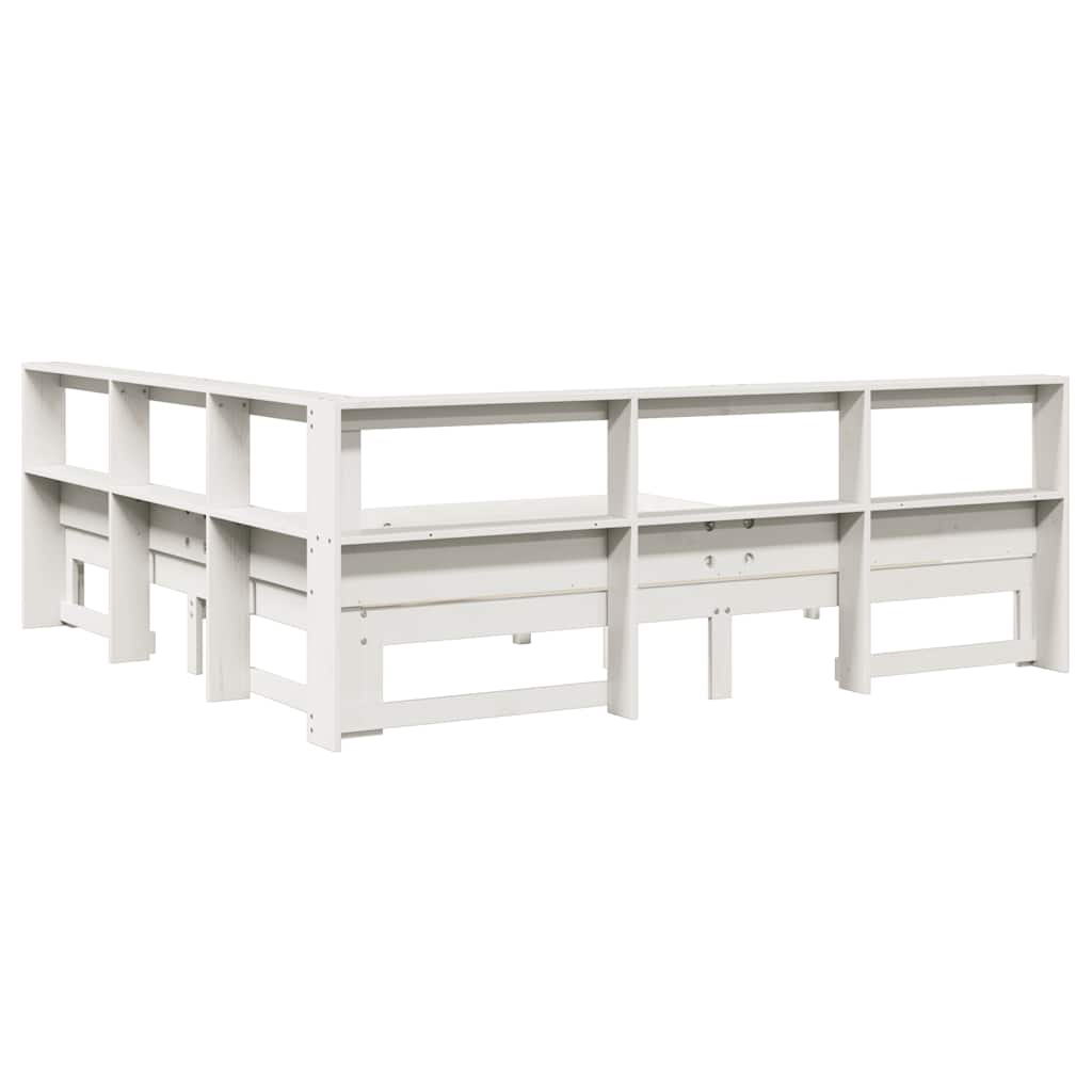 Lit bibliothèque sans matelas blanc 180x200 cm bois pin massif - XIOS