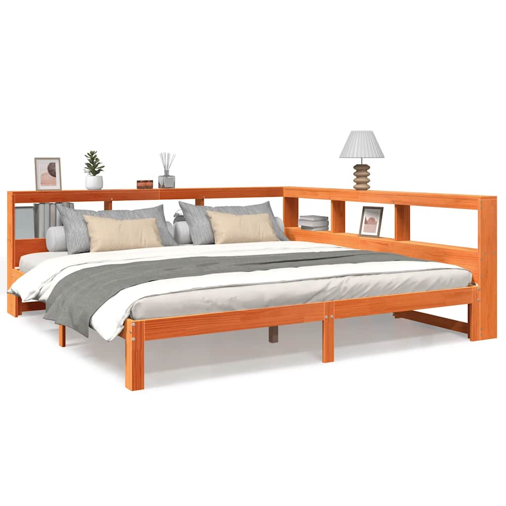 Lit bibliothèque sans matelas cire marron 180x200 cm pin massif - XIOS
