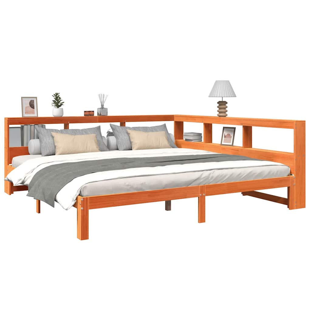 Lit bibliothèque sans matelas cire marron 180x200 cm pin massif - XIOS