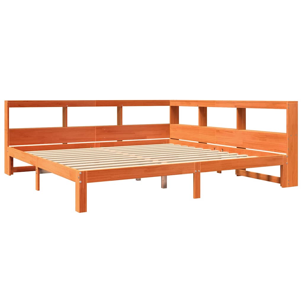 Lit bibliothèque sans matelas cire marron 180x200 cm pin massif - XIOS