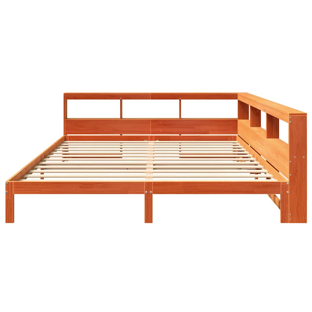 Lit bibliothèque sans matelas cire marron 180x200 cm pin massif - XIOS