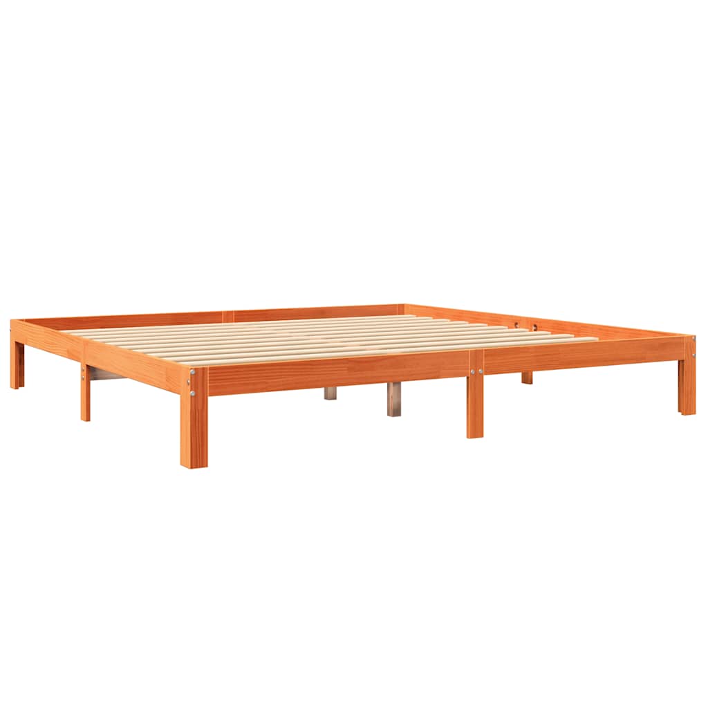 Lit bibliothèque sans matelas cire marron 180x200 cm pin massif - XIOS