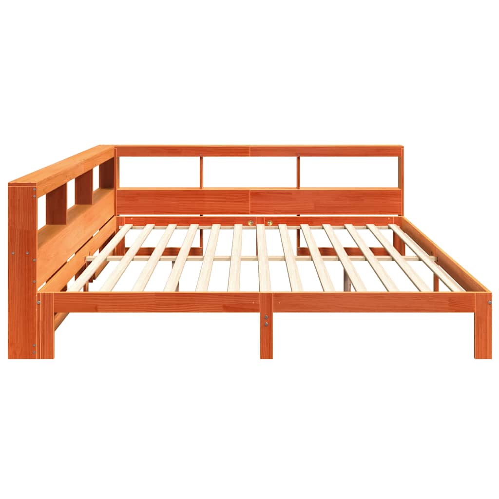 Lit bibliothèque sans matelas cire marron 180x200 cm pin massif - XIOS