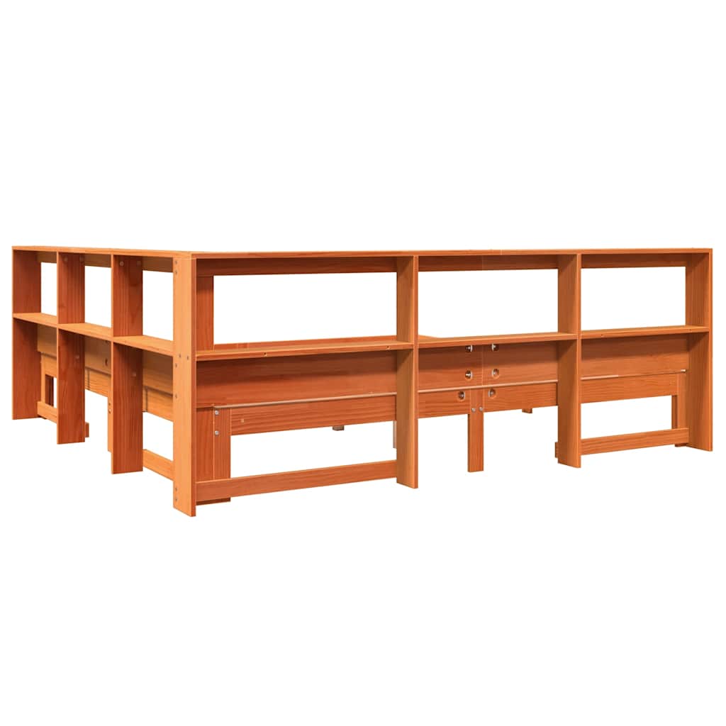 Lit bibliothèque sans matelas cire marron 180x200 cm pin massif - XIOS