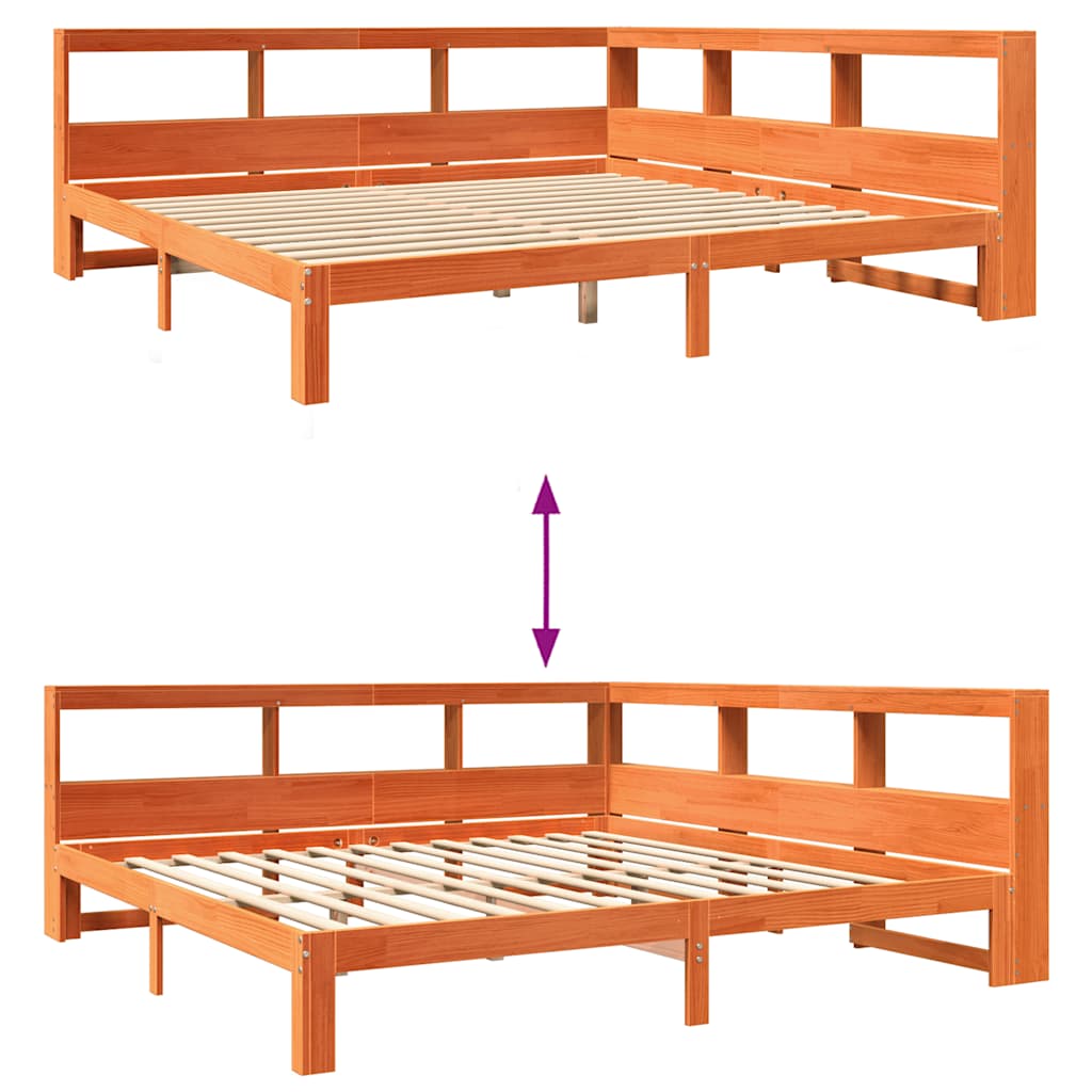 Lit bibliothèque sans matelas cire marron 180x200 cm pin massif - XIOS