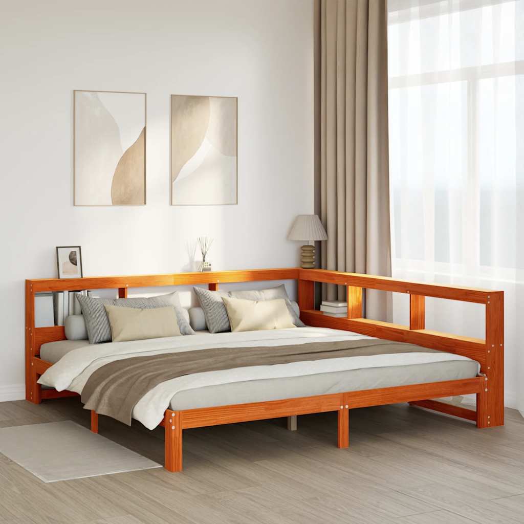 Lit bibliothèque sans matelas cire marron 180x200 cm pin massif - XIOS