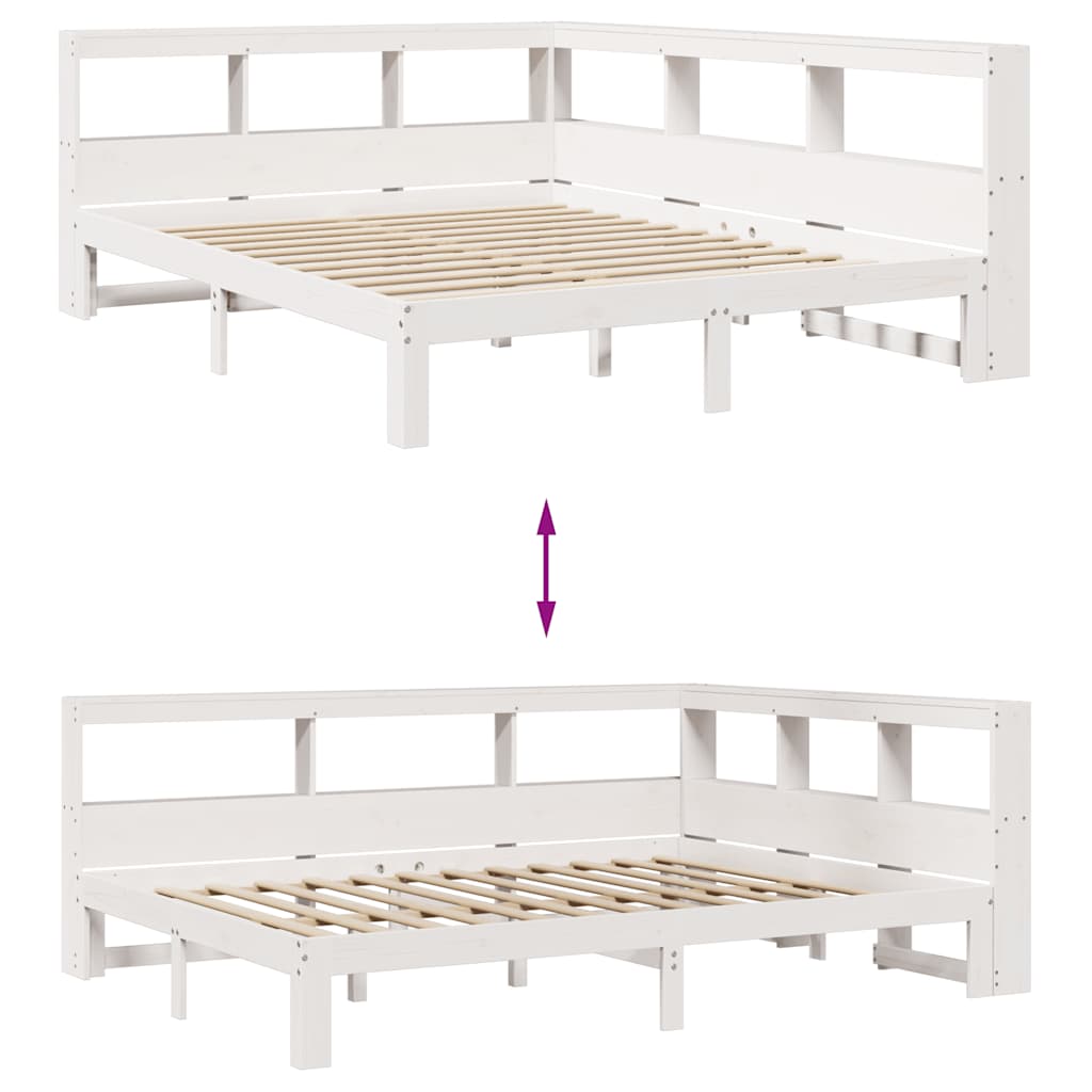 Lit bibliothèque sans matelas blanc 160x200 cm bois pin massif - XIOS