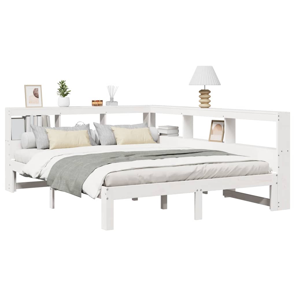 Lit bibliothèque sans matelas blanc 150x200 cm bois pin massif - XIOS