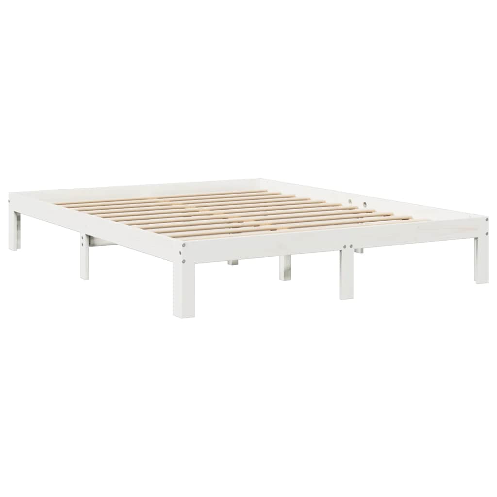 Lit bibliothèque sans matelas blanc 150x200 cm bois pin massif - XIOS