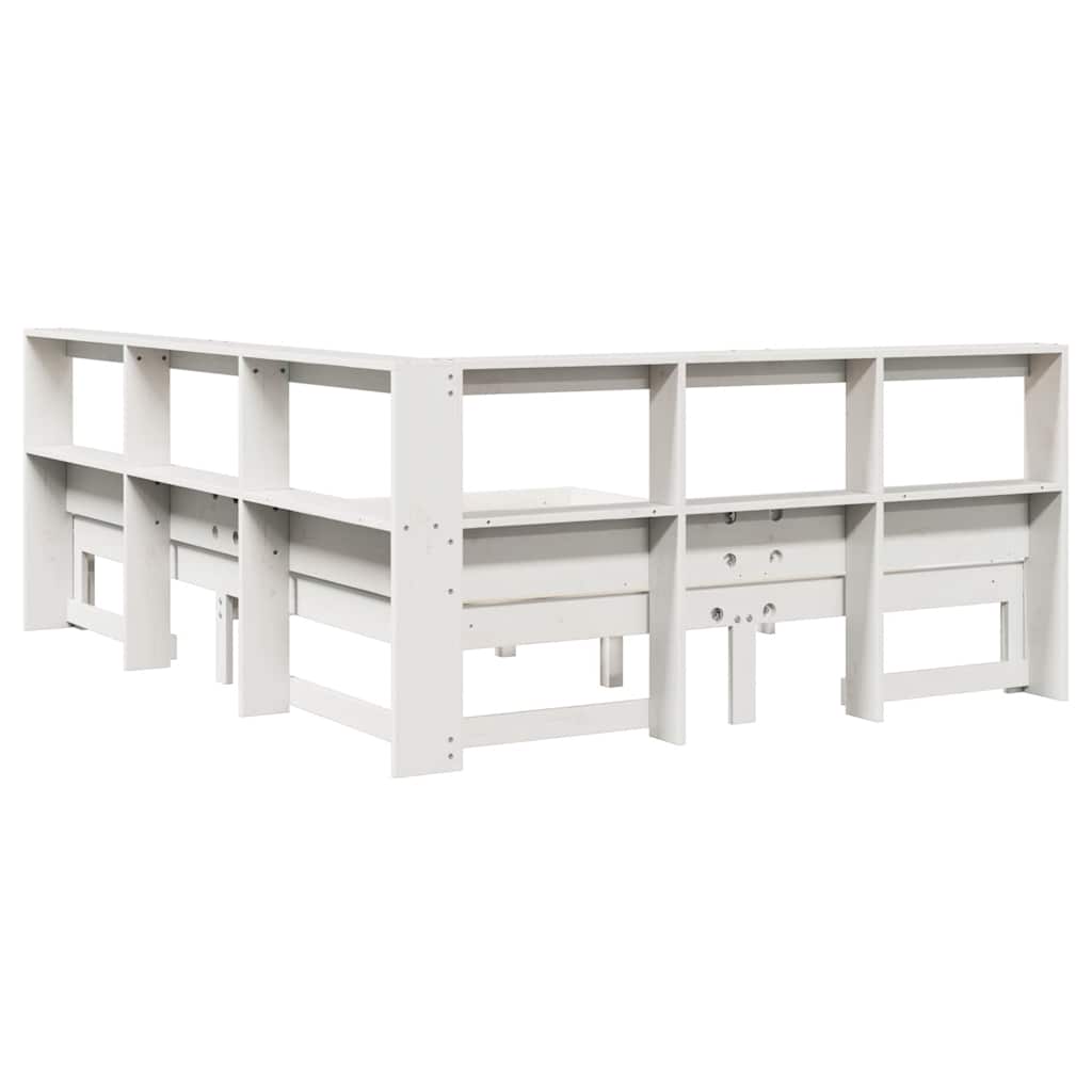 Lit bibliothèque sans matelas blanc 150x200 cm bois pin massif - XIOS