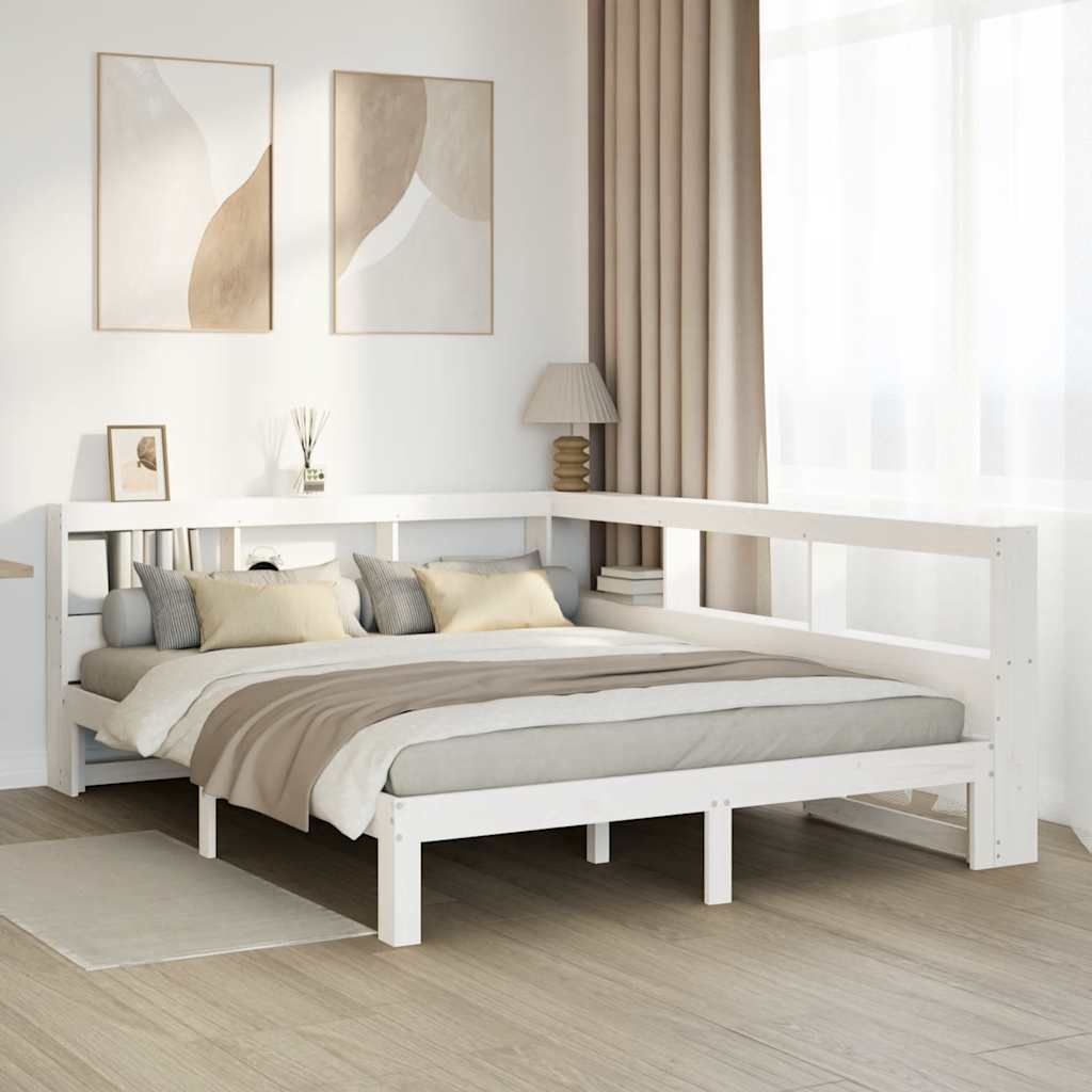 Lit bibliothèque sans matelas blanc 150x200 cm bois pin massif - XIOS
