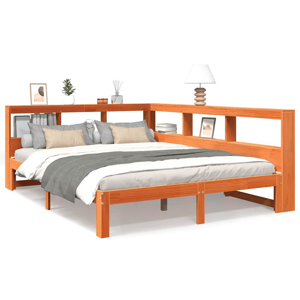 Lit bibliothèque sans matelas cire marron 140x200 cm pin massif - XIOS