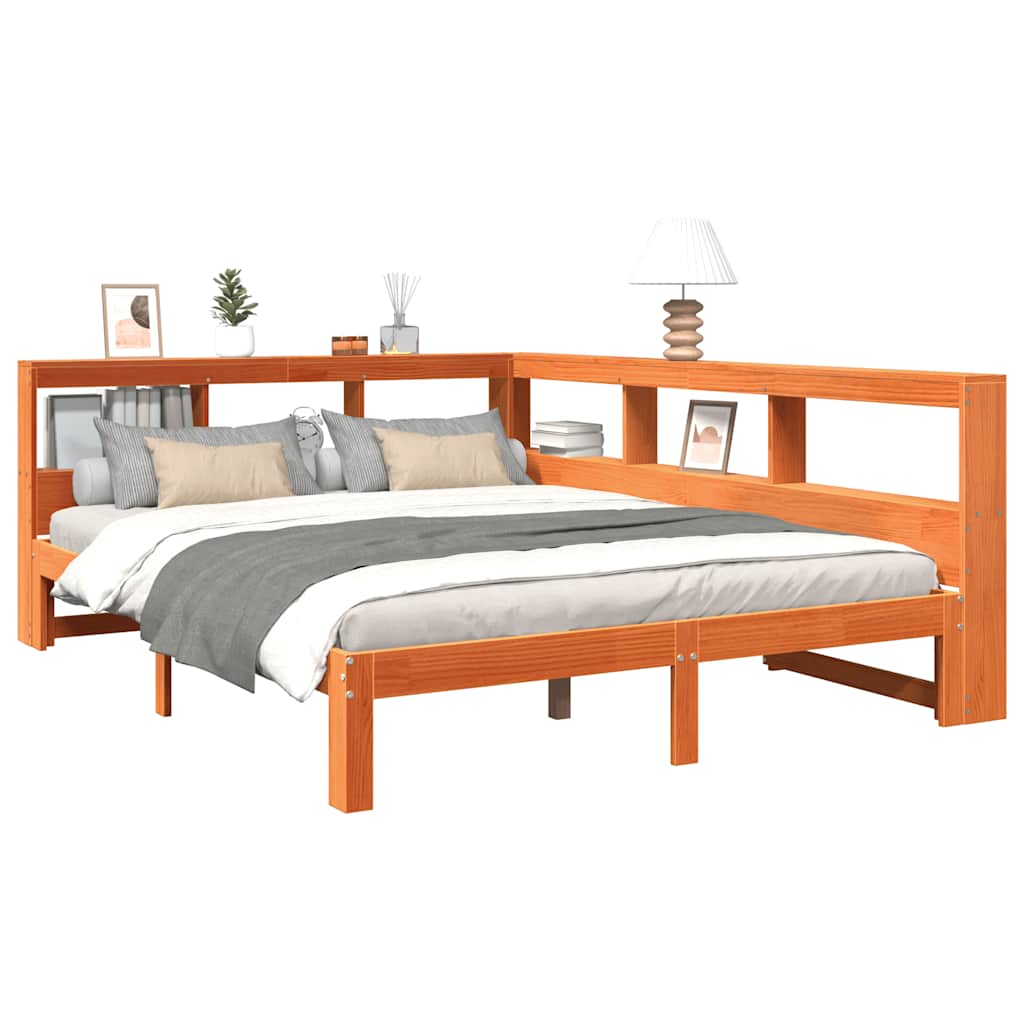 Lit bibliothèque sans matelas cire marron 140x200 cm pin massif - XIOS