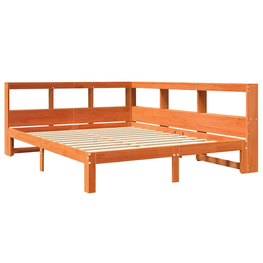 Lit bibliothèque sans matelas cire marron 140x200 cm pin massif - XIOS