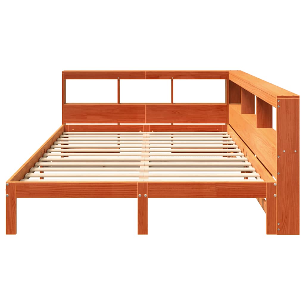 Lit bibliothèque sans matelas cire marron 140x200 cm pin massif - XIOS