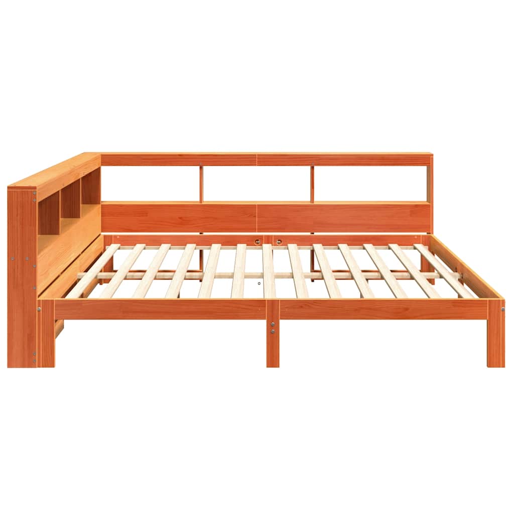 Lit bibliothèque sans matelas cire marron 140x200 cm pin massif - XIOS