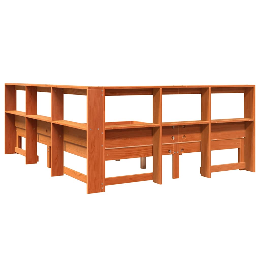 Lit bibliothèque sans matelas cire marron 140x200 cm pin massif - XIOS