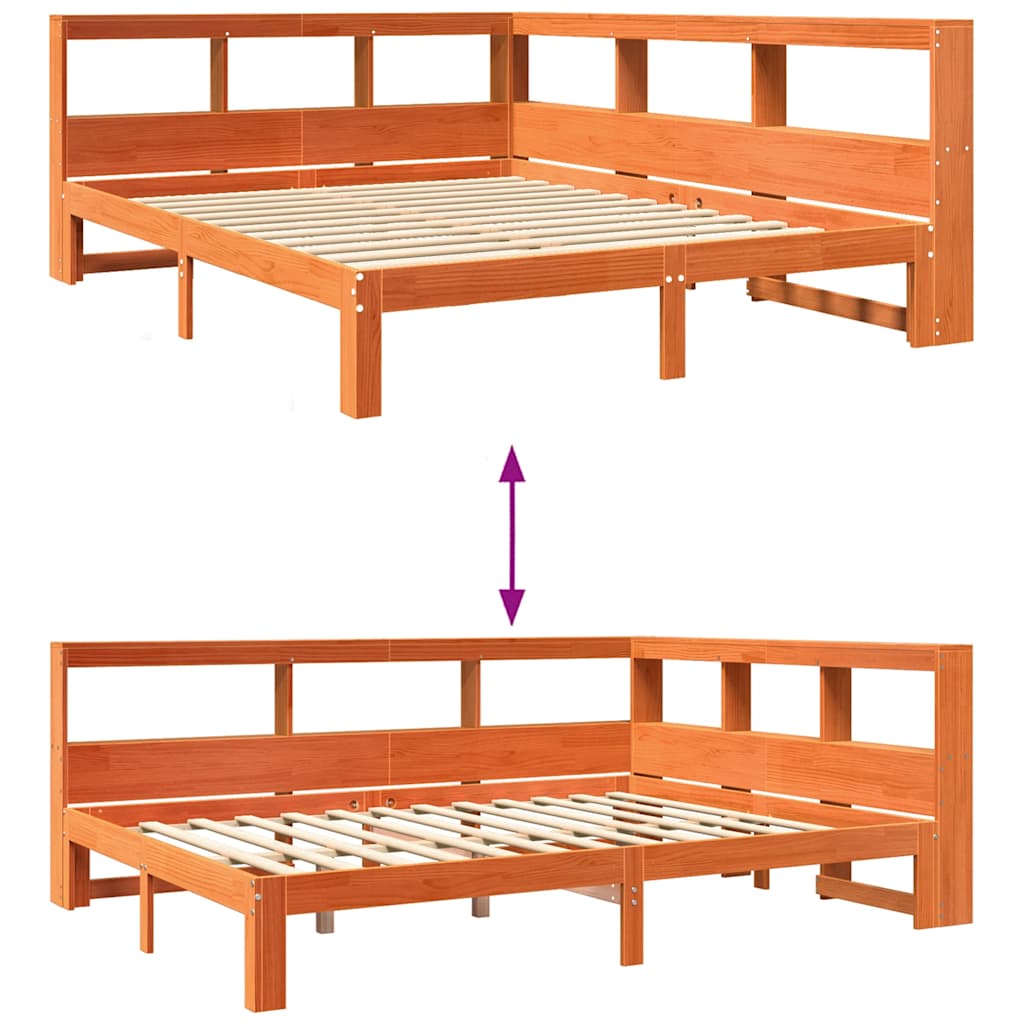 Lit bibliothèque sans matelas cire marron 140x200 cm pin massif - XIOS